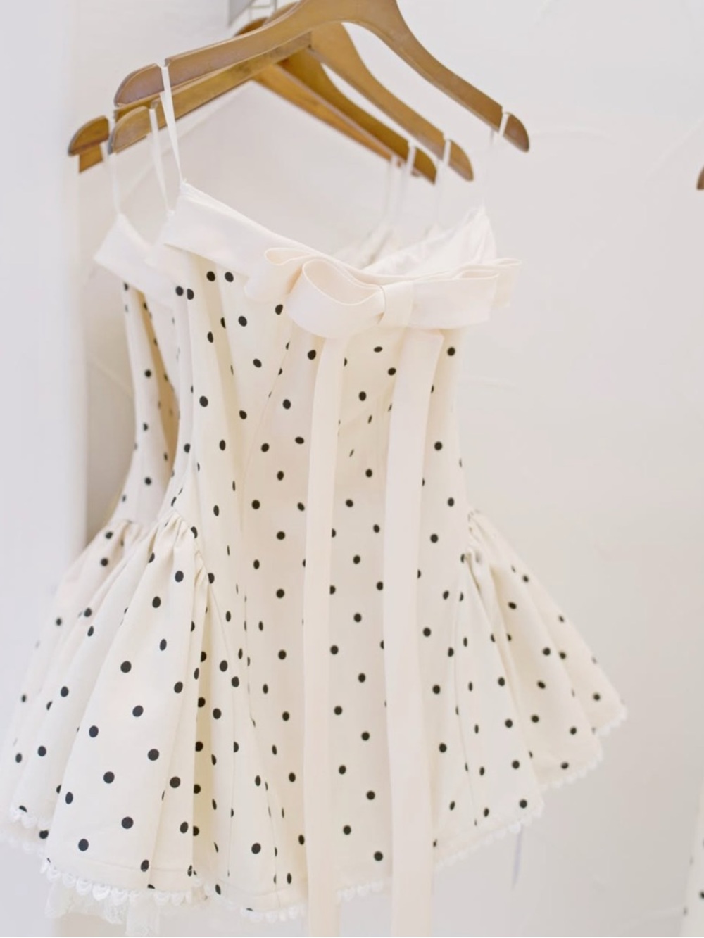 Ivory Polka Dot Party Dress for Girls with Bow - Picture 3 of 3